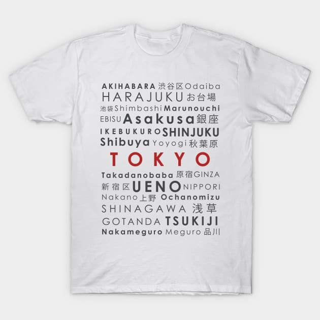 Districts of Tokyo Japan T-Shirt by MariOyama